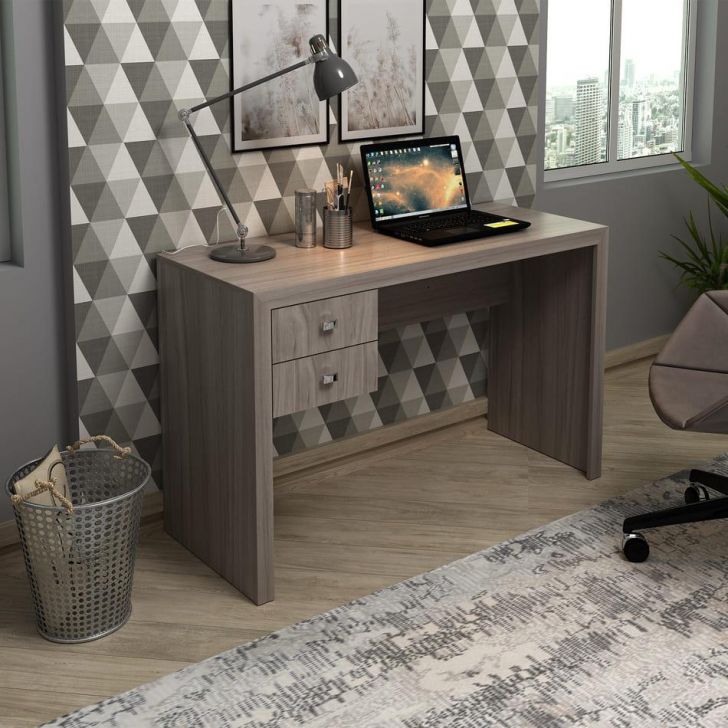 Mesa para Escritório com 2 gavetas Carvalho