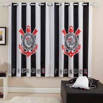 Cortina Varão Corinthians Branco e Preto 2,00 x 2,30 m