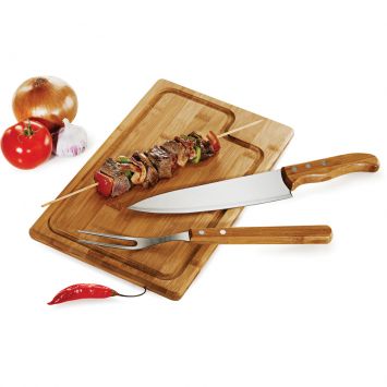 Conjunto Facas e Tábua para Churrasco Texas 3 pçs