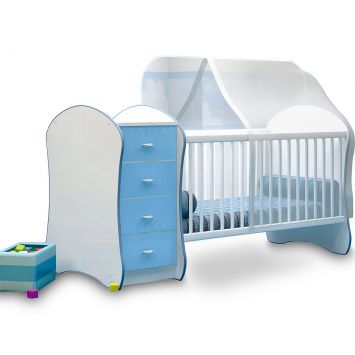 Ber&ccedil;o com C&ocirc;moda Carinhoso Baby Branco com Azul Branco - Zanzini Cod: PB237BE55ZNG