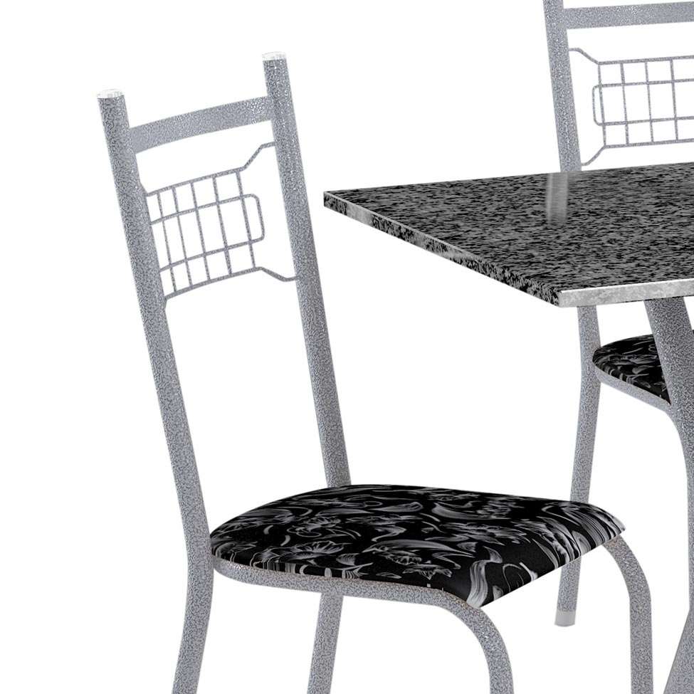 Conjunto De Mesa Miami 6 Cadeiras Lisboa Branco Prata E Preto Floral