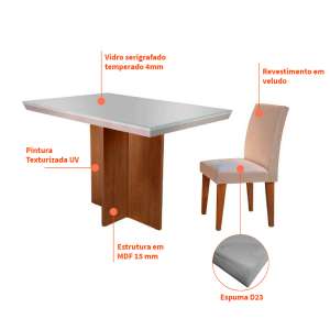 Conjunto de Mesa Dobrável com 4 Bancos Flor Branco e Prata