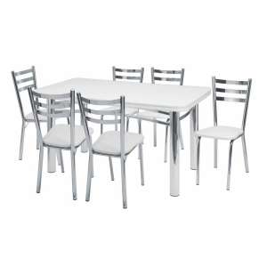 Conjunto de Mesa com 6 Cadeiras Bruna Cinza e Estampa Capitonê