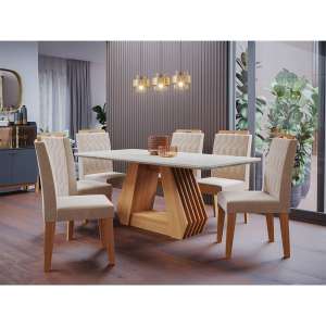 Conjunto de Mesa de Jantar com 6 Cadeiras Estofadas Maia I Veludo Off White  e Creme na Americanas Empresas