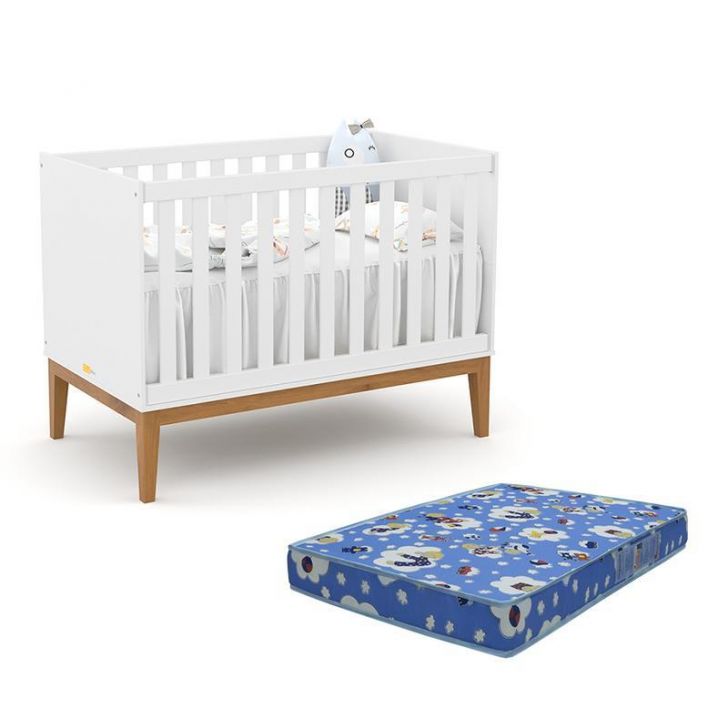 Berço Americano Unique Branco Soft/Eco Wood com Colchão Baby Physical - Matic Móveis