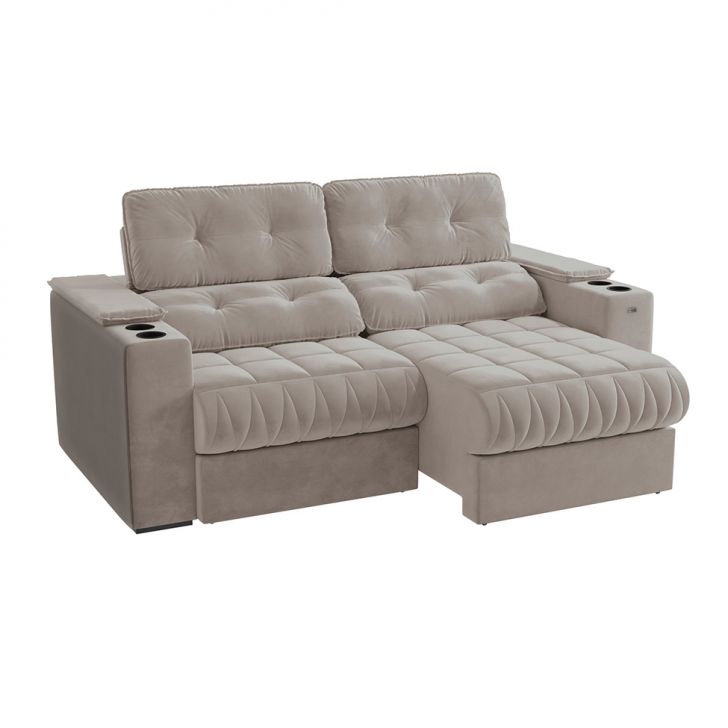 Image of Sofá 3 Lugares Retrátil E Reclinável Premier Veludo Cinza Claro PLA-KA161UP99KHKMOB