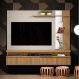 Painel para TV Ripado com Porta Mandonie Carvalho Off White
