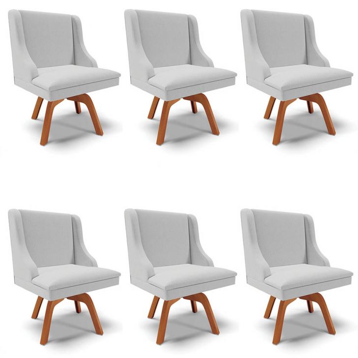 Kit 6 Cadeiras Estofadas Giratória para Sala de Jantar Lia Linho Cinza - Ibiza
