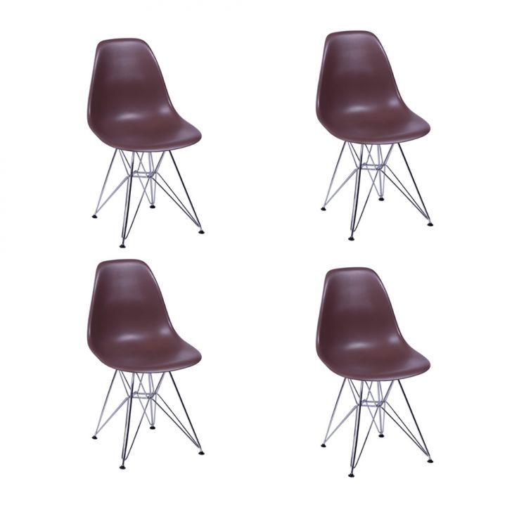 Conjunto com 4 Cadeiras DKR Eames Café e Cromado