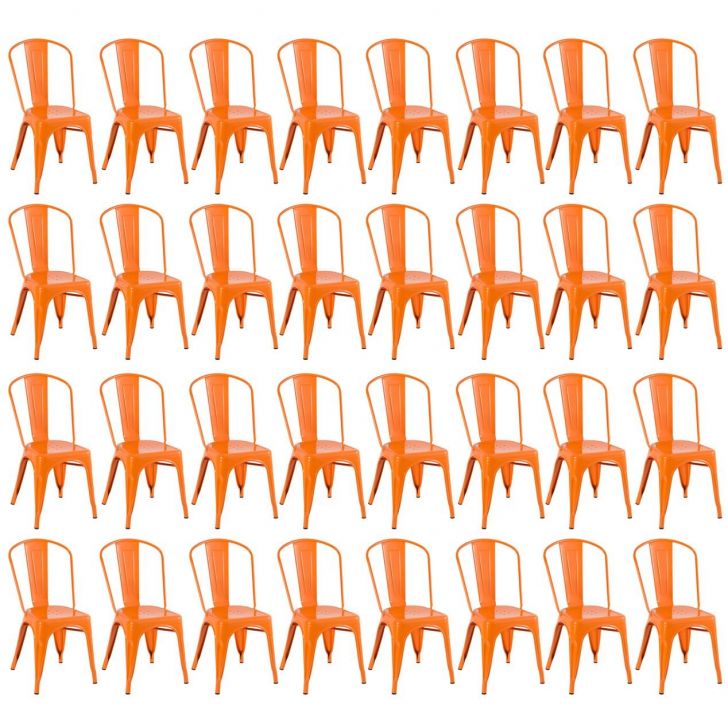 Kit 32 cadeiras Iron Tolix design indutrial jantar cozinha Laranja
