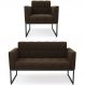 Sofá Namoradeira e 1 Poltrona Base Industrial Preto Ana Suede Marrom - Ibiza