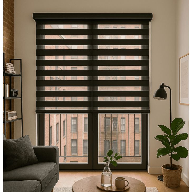 Persiana Rolo Double Vision Zebra 160larg x 220alt Preta c/ bando