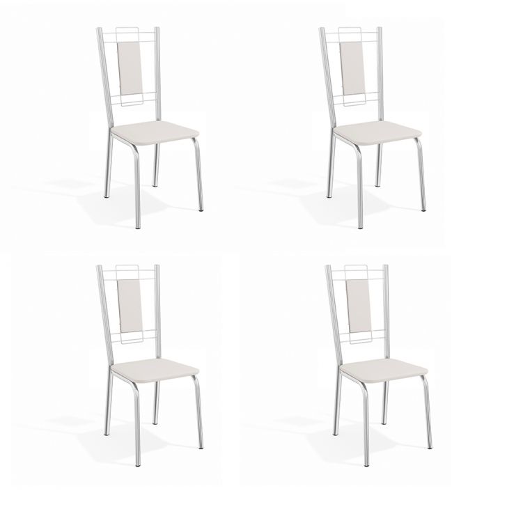 Conjunto com 4 Cadeiras de Cozinha Florença Cromado e Branco