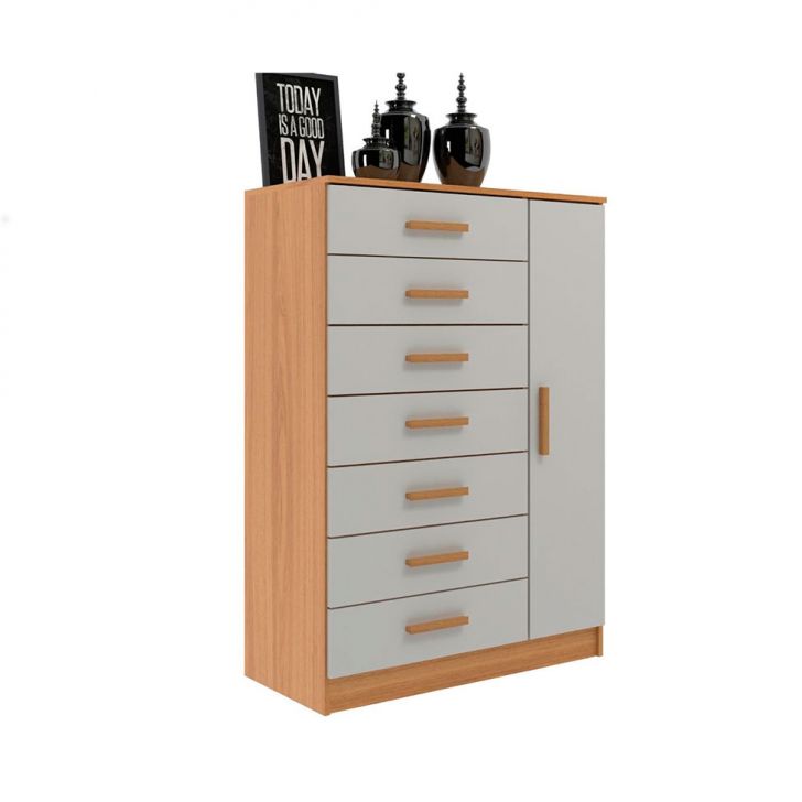 Cômoda New Mônaco 1 Porta 7 Gavetas Cinamomo e Branca