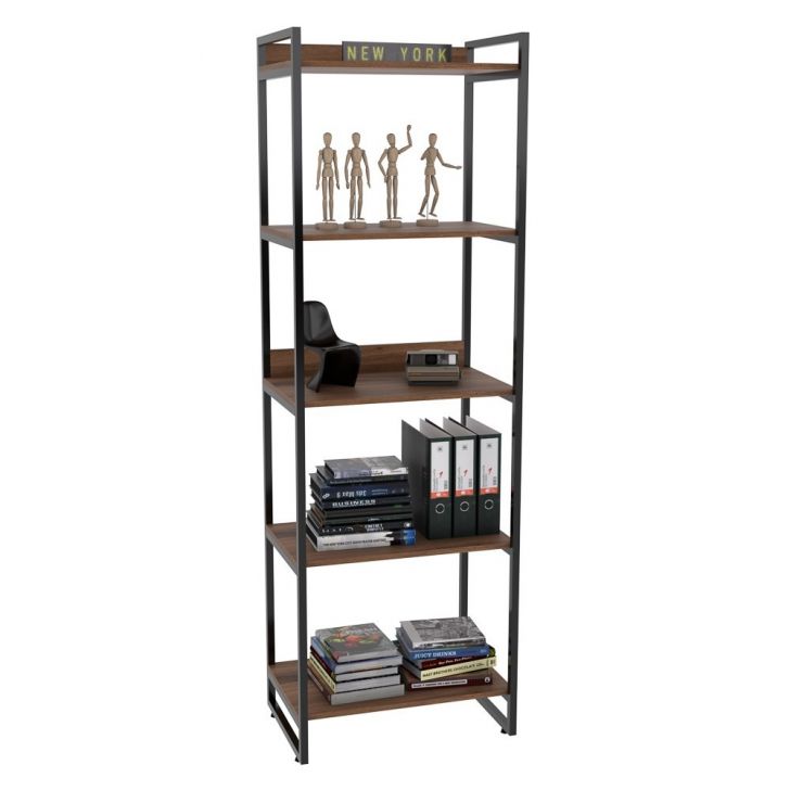 Estante Livreiro Multiuso Prisma Estilo Industrial 60cm 5 Prateleiras C08 Nogal - Mpozenato