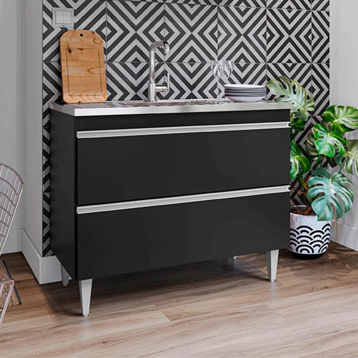 Balcão de Cozinha Wollo MDP/BP Preto G96 - Gran Belo