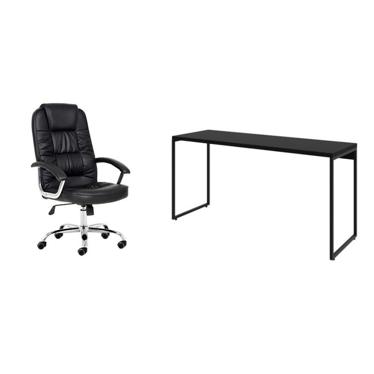 Conjunto de Mesa Studio 150 cmcom Cadeira de Escritório Presidente Giratória com Relax Finland Preta