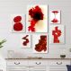 Kit 6 Quadros Decorativos Vermelhos- Abstratos - com vidro