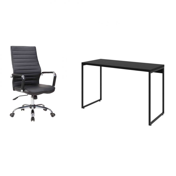 Conjunto de Mesa Studio 120 cm com Cadeira de Escritório Diretor Giratória Cleaner Preta