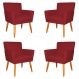 Kit 4 Poltronas Decorativa para Sala de Estar Cecília Suede Vermelho - Montanaris Decor