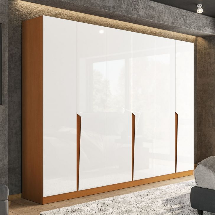 Guarda-roupa Casal Porto 6 Portas 4 Gavetas Freijó E Branco
