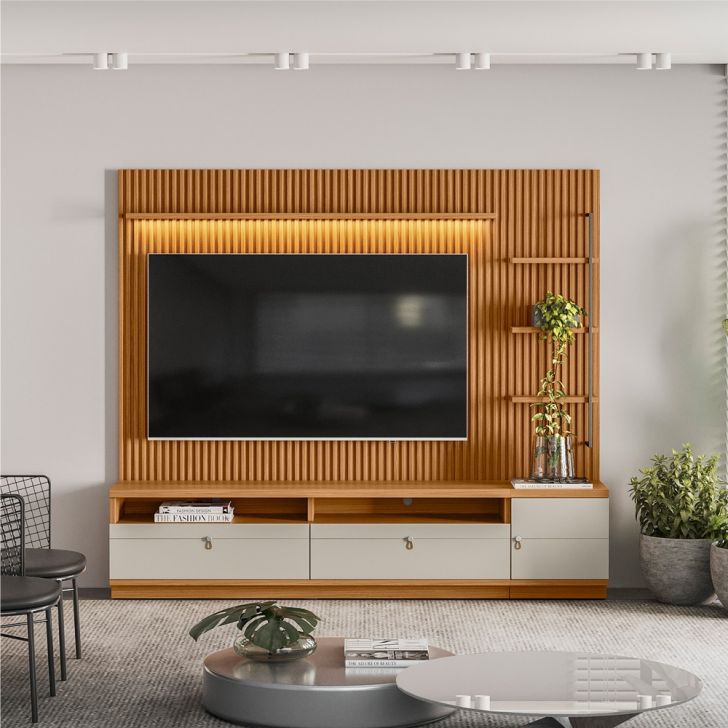 Home para TV com Modulo Lateral York Nature Off-White