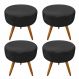 Kit 4 Puffs Banqueta Redonda Nina Suede Preto Pés Palito Castanho - Pallazio