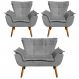 Kit Namoradeira 2 Lugares e 2 Poltronas Decorativas Pés Palito Opla Suede Grafite - Ibiza