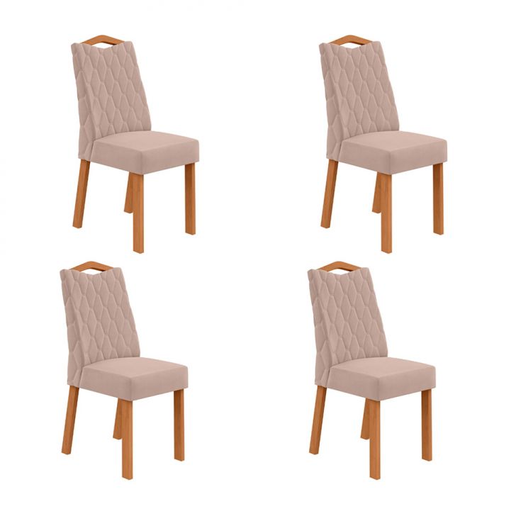 Conjunto com 4 Cadeiras Vênus Veludo Creme e Amêndoa