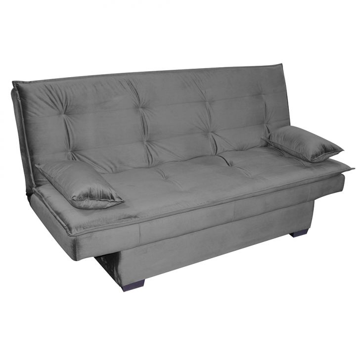 Sofá-Cama 3 Lugares Esmeralda Veludo Chumbo
