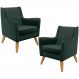 Kit 02 Poltronas Decorativas com Pés de Madeira Taroba D02 Linho Verde C-117 - Lyam Decor