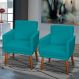 Kit 4 Poltronas Para Sala Decorativas E Confortáveis Beatriz Com Base Suede Azul Turquesa Pé Castanho - Clique E Decore
