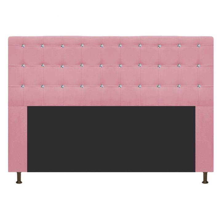Cabeceira Estofada Dama 140 cm Casal Com Strass  Suede Rosa Bebê - Amarena Móveis