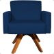 Poltrona Decorativa Para Sala Hope Base Giratória Suede Azul Marinho Pé Castanho