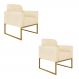 Kit 02 Poltronas Marisa Suede Bege Base Industrial Metálica Dourado D'Rossi