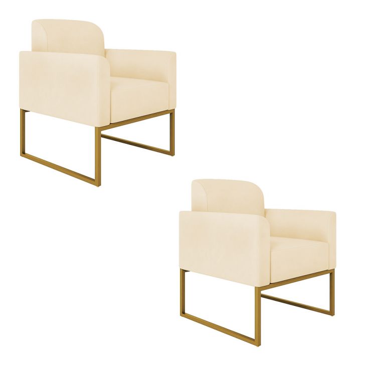 Kit 02 Poltronas Marisa Suede Bege Base Industrial Metálica Dourado D'Rossi