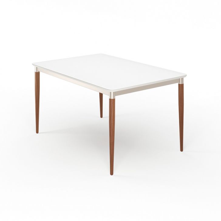 Mesa de Jantar Retangular com Tampo de Vidro Abbey Off White e Natural 135 cm