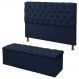 Cabeceira Mais Calçadeira Baú King 190cm Para Cama Box Sofia Suede Azul Marinho - DS Estofados