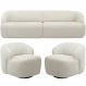 Sofá 3 Lugares Curvo Orgânico com 02 Poltronas Para Sala Living 250cm Barolo L06 Bouclê Off White - Lyam Decor