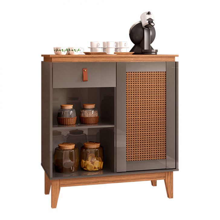 Buffet Café Rubi 1 PT 1 GV Cinza Pérola e Noce