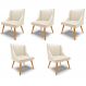 Kit 5 Cadeiras Decorativas Sala de Jantar Pés Palito de Madeira Firenze PU Bege/Natural G19 - Gran Belo
