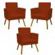 Kit 3 Poltronas Decorativas Para Sala Nina, Manicure, Quarto Com Base Suede Terracota Pé Castanho - Clique E Decore