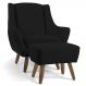 Poltrona Decorativa Fixa com Puff Pés de Madeira Juliet D02 Veludo Preto C-300 - Lyam Decor