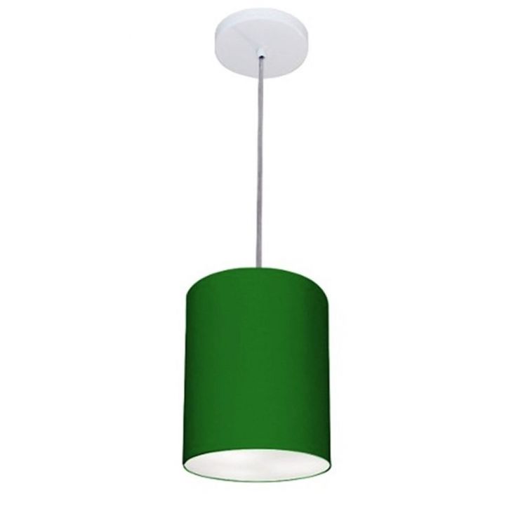 Pendente Cilíndrico Md-4012 Cúpula em Tecido 18x25cm Verde Folha - Bivolt