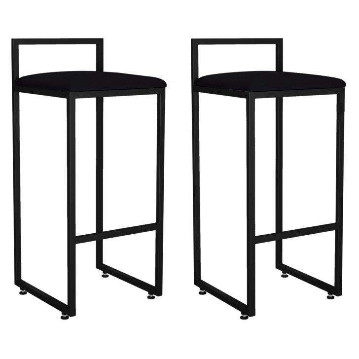 Kit 02 Banquetas Altas Para Cozinha Sala de Jantar Hanna L02 Preto Suede Preto - Lyam Decor