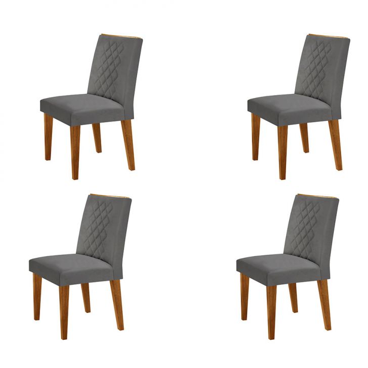 Conjunto com 4 Cadeiras Bari Veludo Grafite e Capuccino