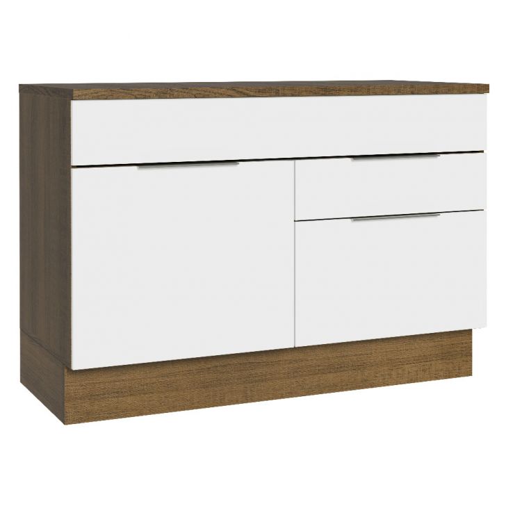 Balcão Gabinete de Pia 120 cm 1 Portas e 2 Gavetas (Com Tampo) Rustic/Branco Stella Madesa