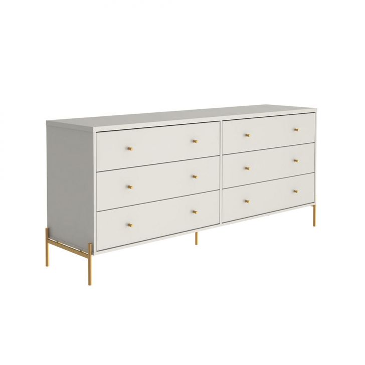 Cômoda Jasper 6 Gavetas Off White e Dourada