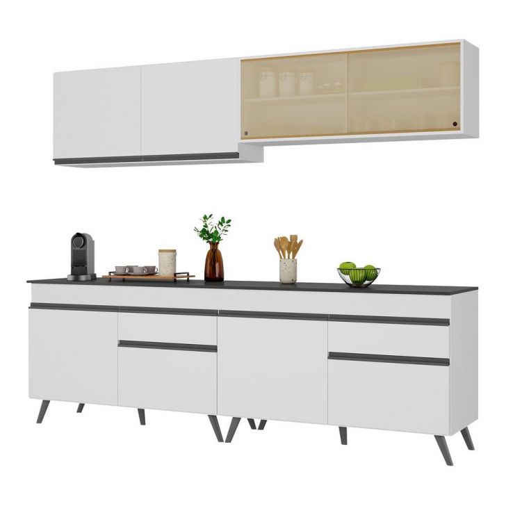 Armário de Cozinha Compacta 240cm Veneza Multimóveis V3696 Branco/Preto