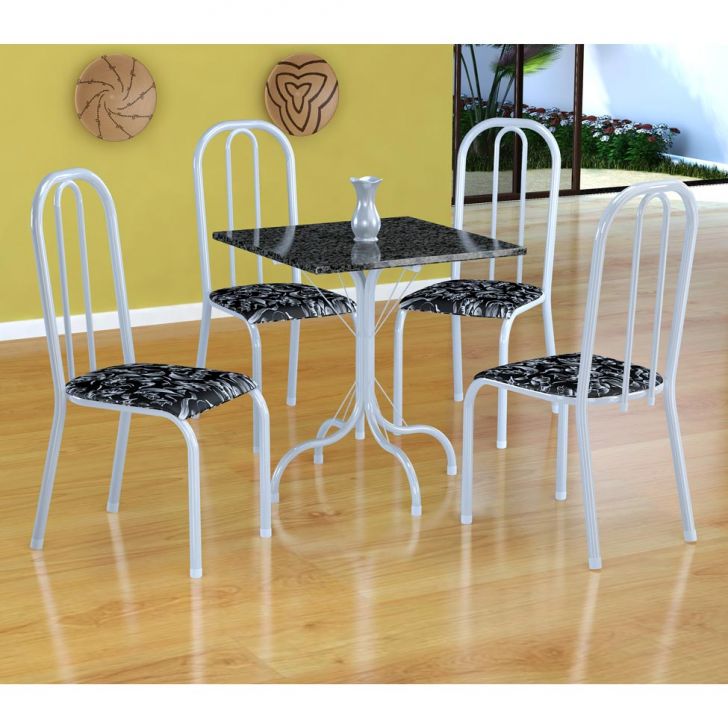 Conjunto De Mesa Malaga Com 4 Cadeiras Madri Branco E Preto Floral